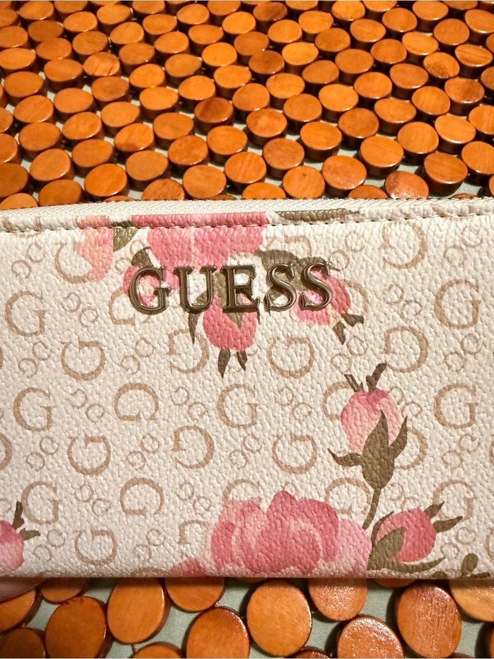 GUESS Pink and Cream Floral Wristlet Wallet